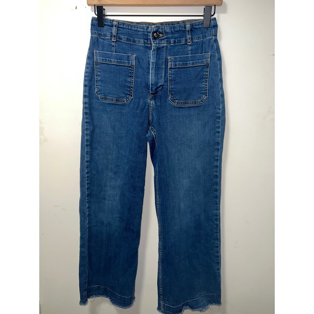 Bagatelle Collection High Rise Wide Leg Crop Jeans Raw Hem Blue Size 26 82299 - Picture 6 of 9